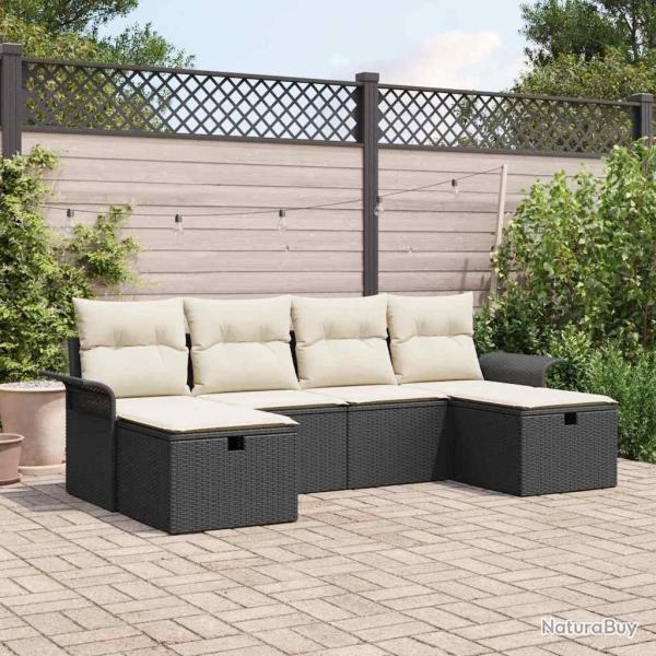 Ensemble de canap� de jardin 6 pcs Noir et Cr�me polyrotin
