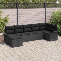 Ensemble de canap&eacute; de jardin avec coussin 7 pcs Noir polyrotin