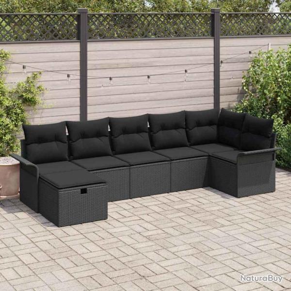 Ensemble de canap� de jardin avec coussin 7 pcs Noir polyrotin