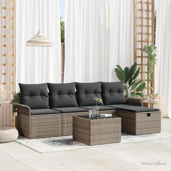 Ensemble de canap� de jardin avec coussin 6 pcs Gris polyrotin