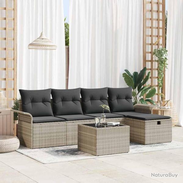Ensemble de canap� de jardin 6 pcs Gris clair polyrotin
