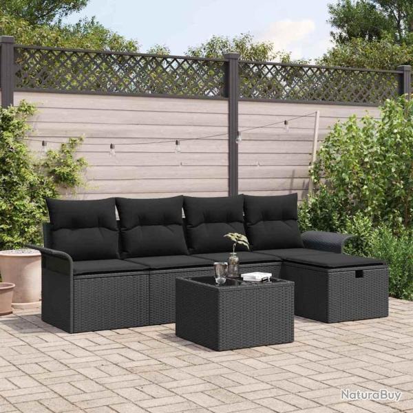 Ensemble de canap� de jardin avec coussin 6 pcs Noir polyrotin