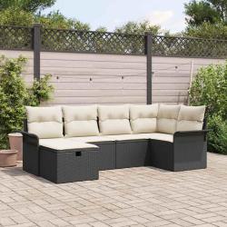 Ensemble de canap&eacute; de jardin 6 pcs Noir et Cr&egrave;me polyrotin