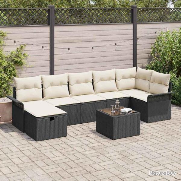 Ensemble de canap� de jardin 8 pcs Noir et Cr�me polyrotin