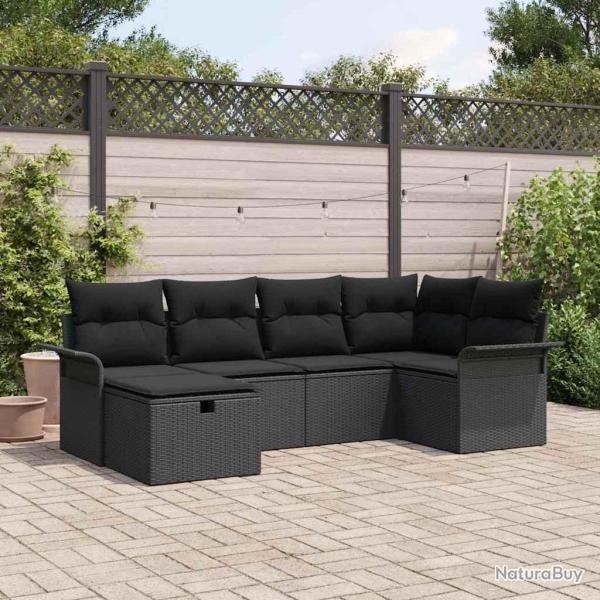 Ensemble de canap� de jardin avec coussin 6 pcs Noir polyrotin