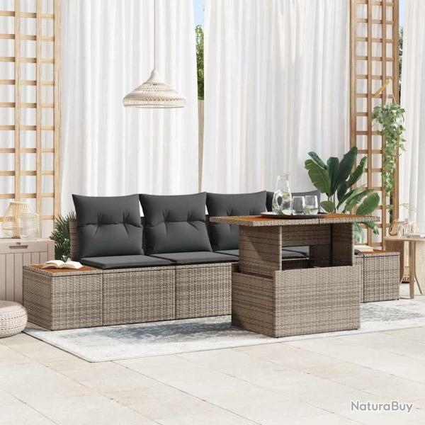 Ensemble de canap� de jardin 5 pcs Gris Poly rotin