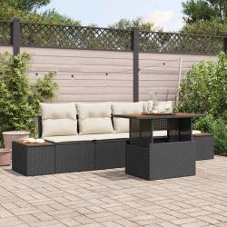 Ensemble de canap&eacute; de jardin 5 pcs Noir Poly rotin