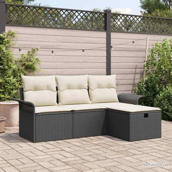 Ensemble de canap� de jardin 4 pcs Noir et cr�me Poly rotin