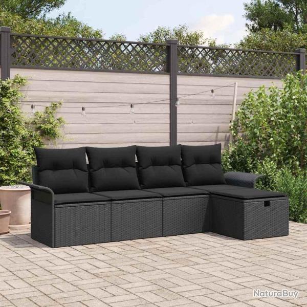 Ensemble de canap� de jardin avec coussin 5 pcs Noir polyrotin