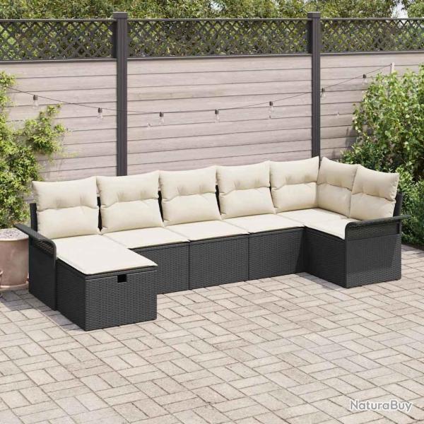 Ensemble de canap� de jardin 7 pcs Noir et Cr�me polyrotin