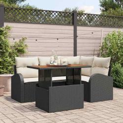 Ensemble de canap&eacute; de jardin 5 pcs Noir Poly rotin