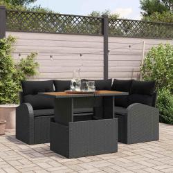 Ensemble de canap&eacute; de jardin 5 pcs Noir Poly rotin