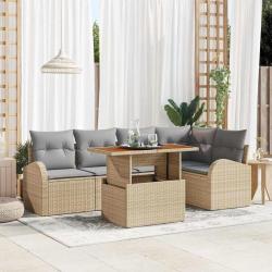 Ensemble de canap&eacute; de jardin 6 pcs Beige Poly rotin