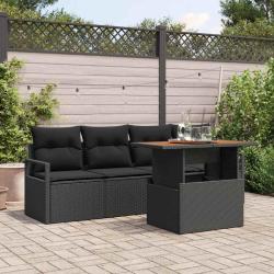 Ensemble de canap&eacute; de jardin 5 pcs Noir Poly rotin