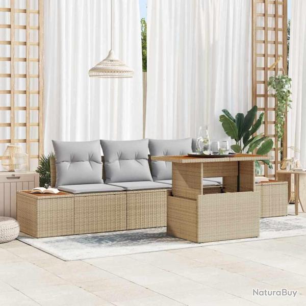 Ensemble de canap� de jardin 5 pcs Beige Poly rotin