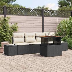 Ensemble de canap&eacute; de jardin 5 pcs Noir Poly rotin