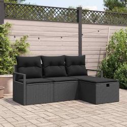 Ensemble de Canap&eacute;s avec coussin 4 pcs Noir polyrotin