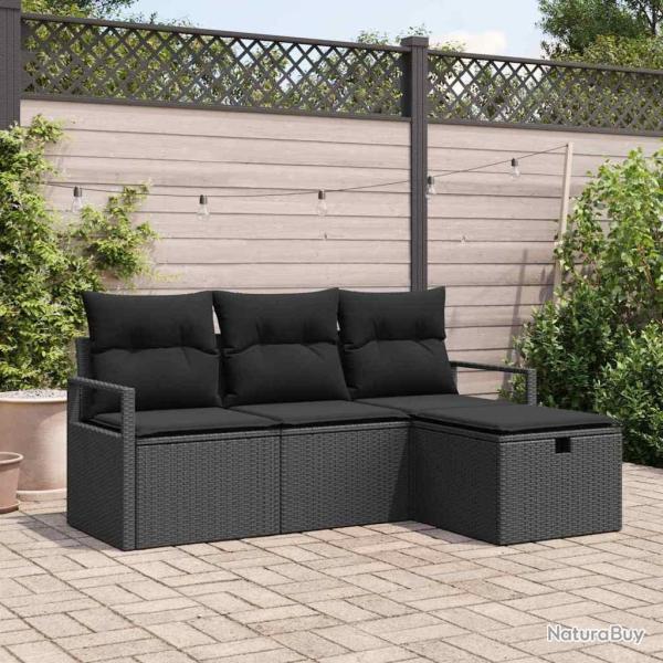 Ensemble de Canap�s avec coussin 4 pcs Noir polyrotin