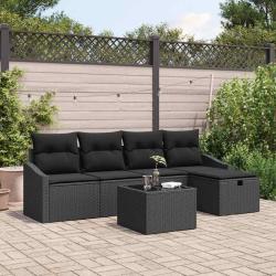 Ensemble de Canap&eacute;s avec coussin 6 pcs Noir polyrotin