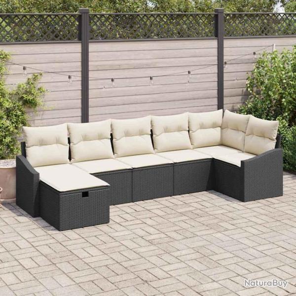 Ensemble de Canap�s avec coussin 7 pcs Noir polyrotin