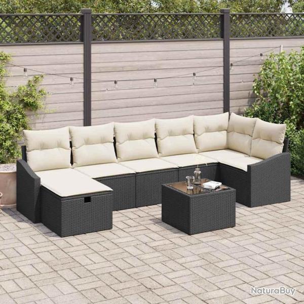 Ensemble de Canap�s avec coussin 8 pcs Noir polyrotin
