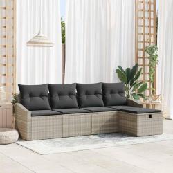 Ensemble de Canap&eacute;s avec coussin 5 pcs Gris clair polyrotin