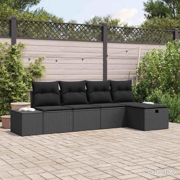 Ensemble de canap� de jardin avec coussin 5 pcs Noir polyrotin