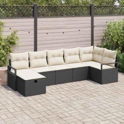 Ensemble de Canap&eacute;s avec coussin 7 pcs Noir et Cr&egrave;me polyrotin