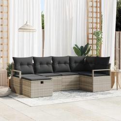 Ensemble de Canap&eacute;s avec coussin 6 pcs Gris clair polyrotin