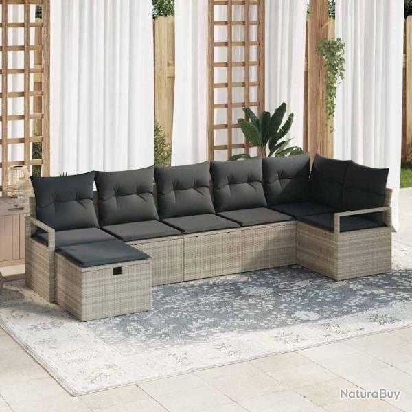 Ensemble de Canap�s avec coussin 7 pcs Gris clair polyrotin