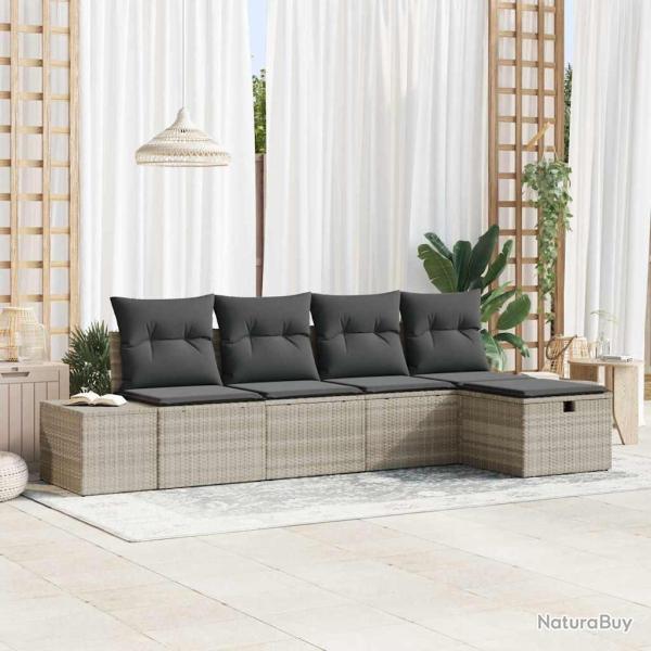 Ensemble de canap� de jardin 5 pcs Gris clair polyrotin