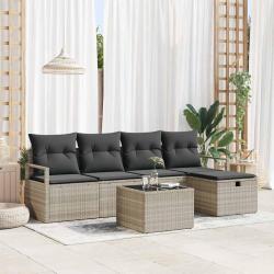 Ensemble de Canap&eacute;s avec coussin 6 pcs Gris clair polyrotin