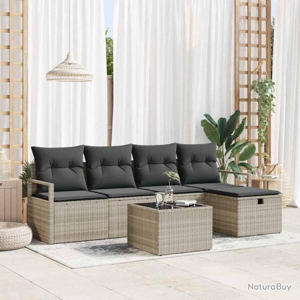 Ensemble de Canap�s avec coussin 6 pcs Gris clair polyrotin