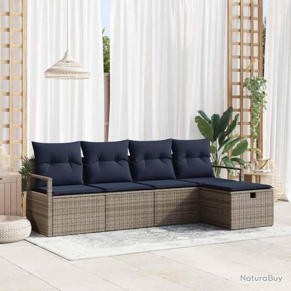 Ensemble de Canap�s avec coussin 5 pcs Gris et marine polyrotin