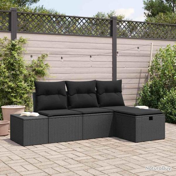 Ensemble de canap� de jardin avec coussin 4 pcs Noir Poly rotin