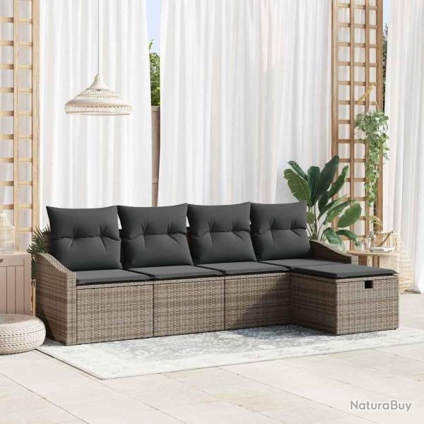 Ensemble de Canap�s avec coussin 5 pcs Gris polyrotin