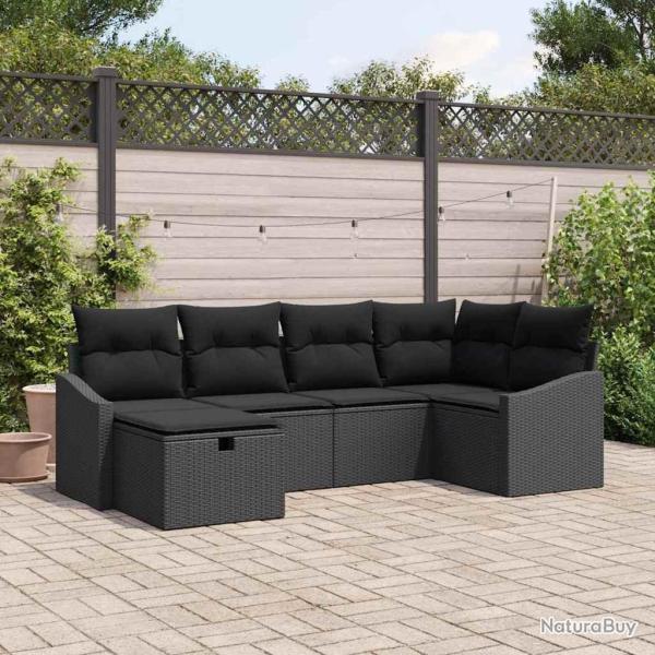 Ensemble de Canap�s avec coussin 6 pcs Noir polyrotin