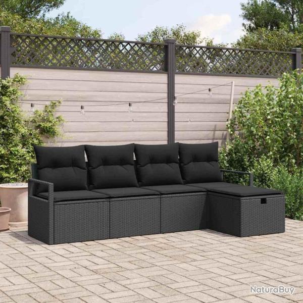 Ensemble de Canap�s avec coussin 5 pcs Noir polyrotin