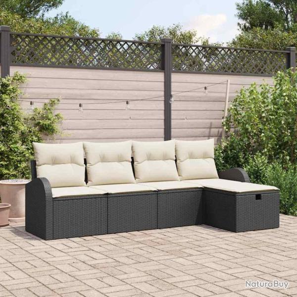 Ensemble de Canap�s avec coussin 5 pcs Noir et Cr�me polyrotin