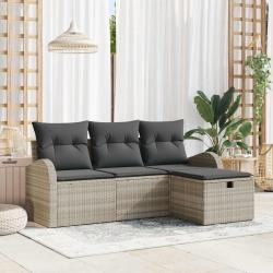 Ensemble de Canap&eacute;s avec coussin 4 pcs Gris clair polyrotin