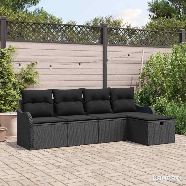 Ensemble de canap� de jardin avec coussin 5 pcs Noir Poly rotin