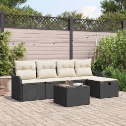 Ensemble de canap&eacute; de jardin 6 pcs Noir et Cr&egrave;me polyrotin