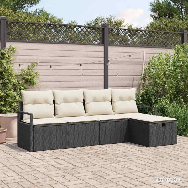 Ensemble de Canap�s avec coussin 5 pcs Noir et Cr�me polyrotin