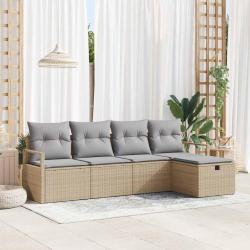 Ensemble de Canap&eacute;s 5 pcs Beige et Gris clair polyrotin