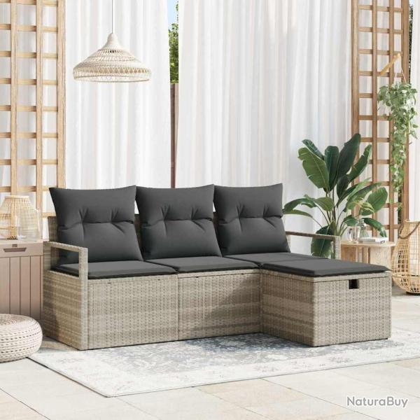Ensemble de Canap�s avec coussin 4 pcs Gris clair polyrotin