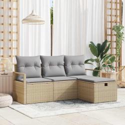Ensemble de Canap&eacute;s 4 pcs Beige et Gris clair polyrotin