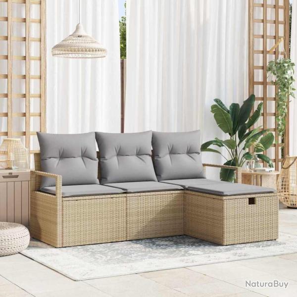 Ensemble de Canap�s 4 pcs Beige et Gris clair polyrotin