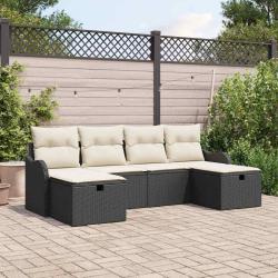 Ensemble de Canap&eacute;s avec coussin 6 pcs Noir et Cr&egrave;me polyrotin