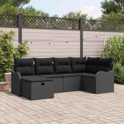 Ensemble de canap&eacute; de jardin avec coussin 6 pcs Noir Poly rotin