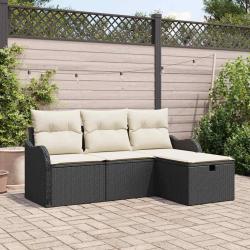 Ensemble de canap&eacute; de jardin 4 pcs Noir et Cr&egrave;me polyrotin